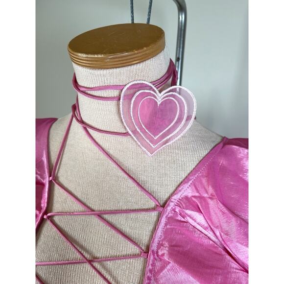 For Love & Lemons Lala Lace Up Heart Choker Ruffle Pink Mini Dress Size S - Picture 8 of 12